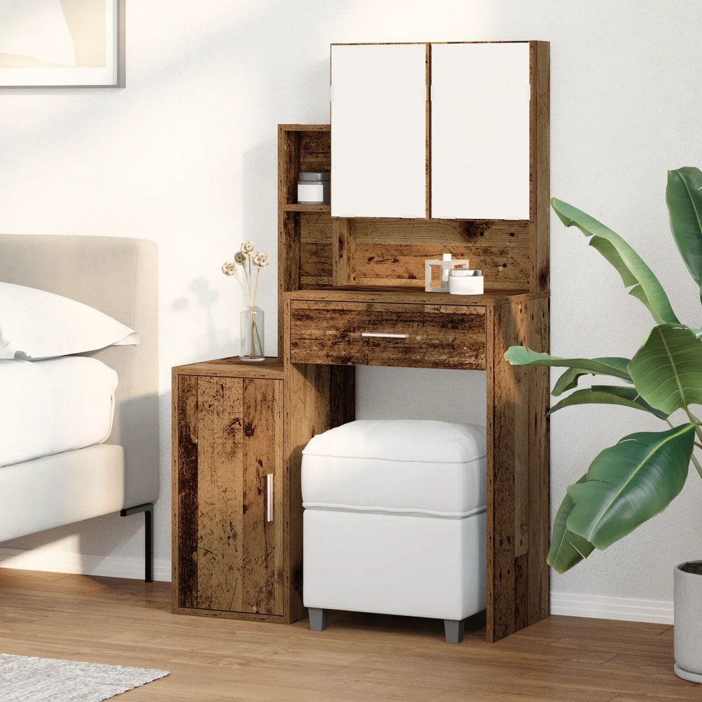 vidaXL Επιτραπέζιο με Καθρέφτη και Φωτισμό LED Ξύλο Παλιού Στυλ