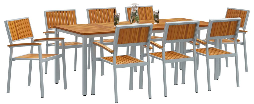 vidaXL Σέτ φαγητού για κήπο 9 pcs Γκρι και καφέ 200 x 90 x 75 cm