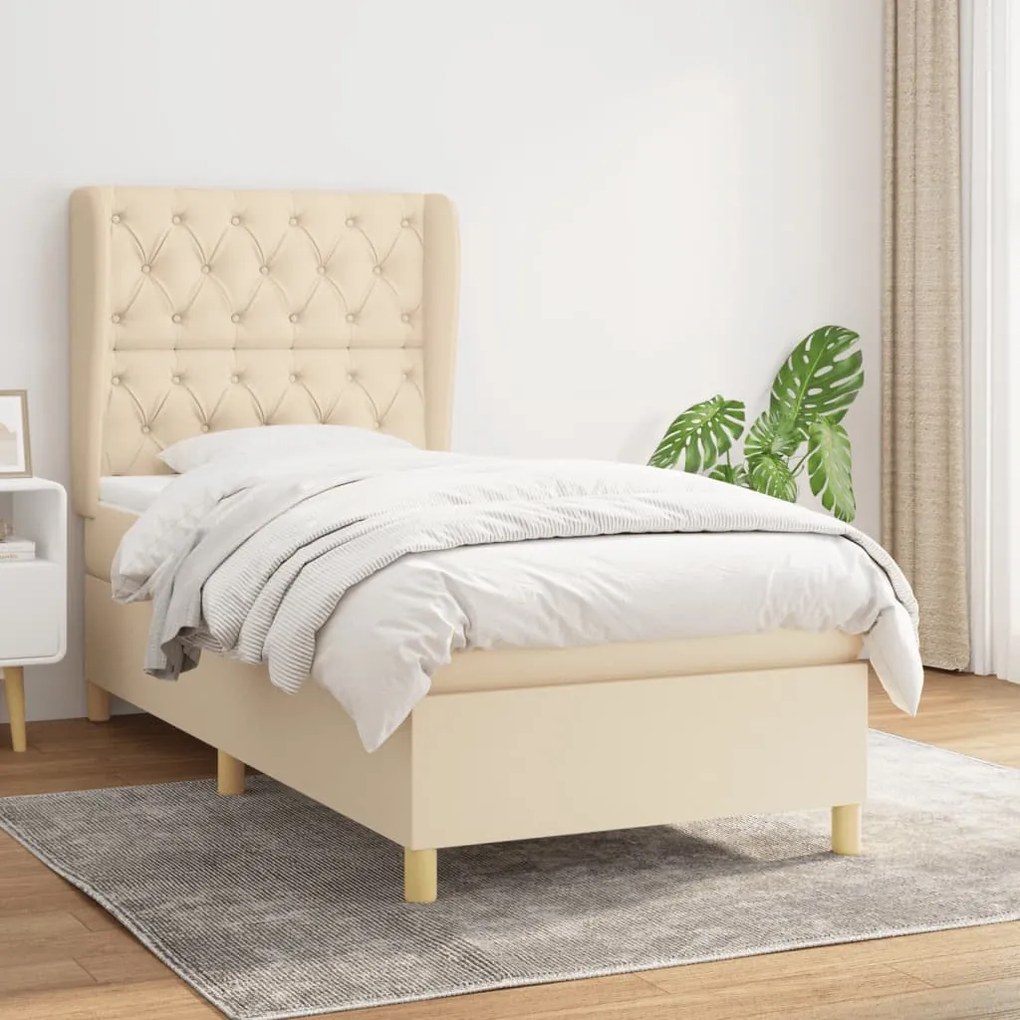 vidaXL Κρεβάτι Boxspring με Στρώμα Κρεμ 80 x 200 εκ. Υφασμάτινο