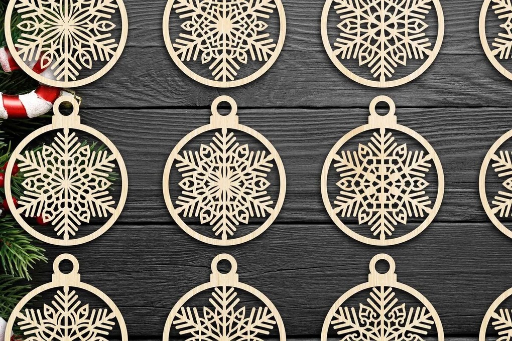 Σετ των 3 Intra απο ξύλο plywood 3mm-4mm πάχος Χριστουγεννιάτικο στολίδι Δίασταση 8x8 cm INTRAFABR-79665655