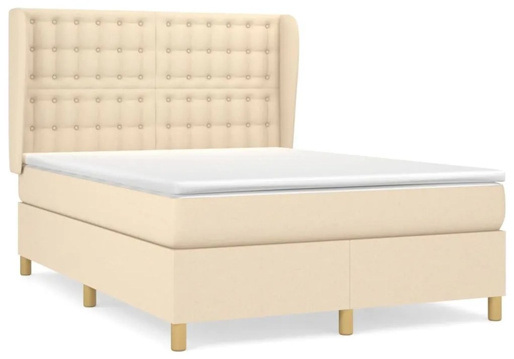 Κρεβάτι Boxspring με Στρώμα Κρεμ 140x190 εκ. Υφασμάτινο - Κρεμ