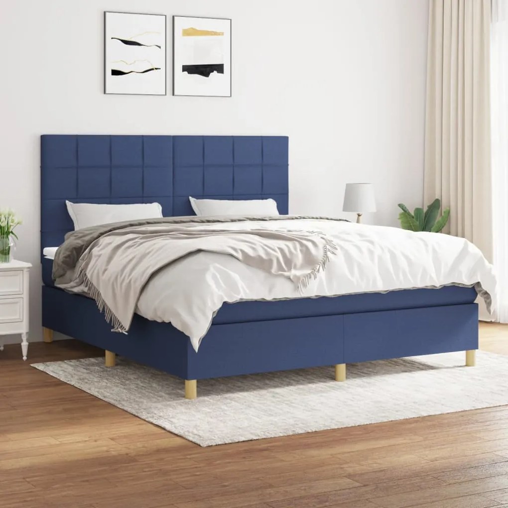 vidaXL Κρεβάτι Boxspring με Στρώμα Μπλε 160x200 εκ. Υφασμάτινο