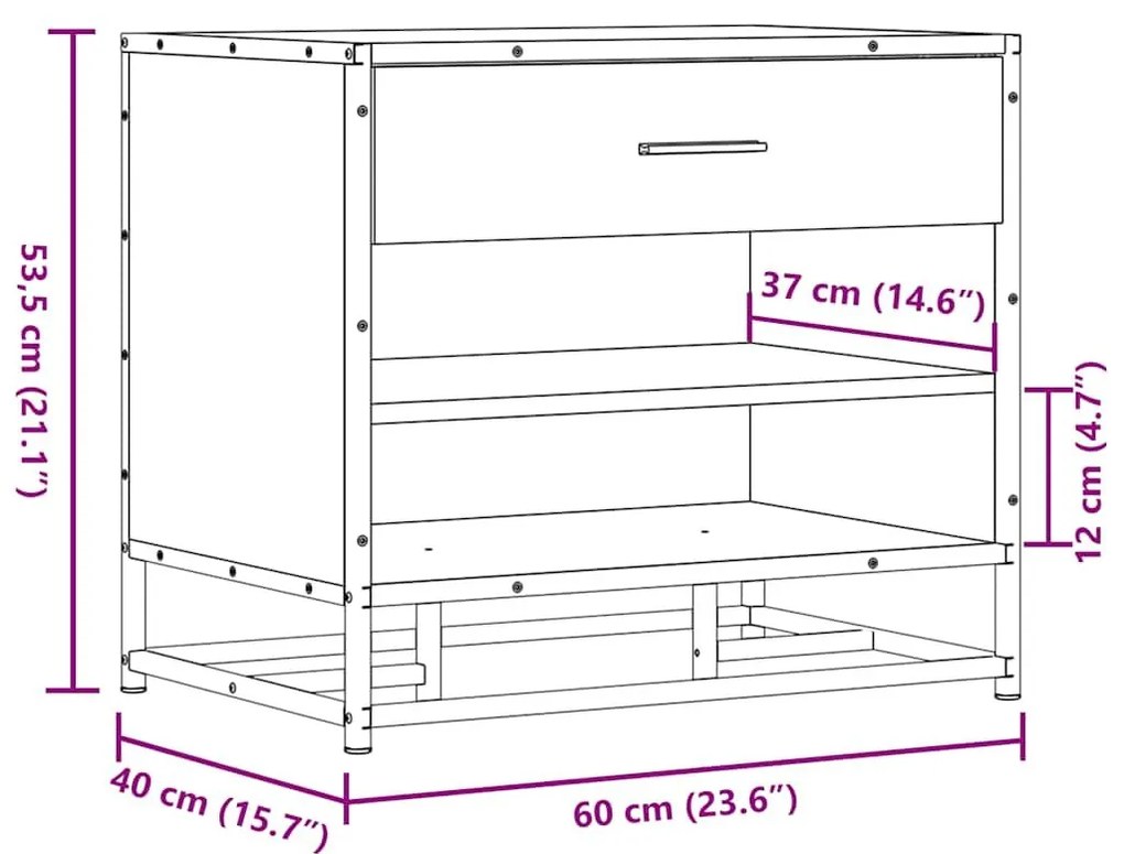 Παπουτσοθήκη Μαύρη 60x40x53,5εκ. από Επεξεργασμένο Ξύλο μέταλλο - Μαύρο