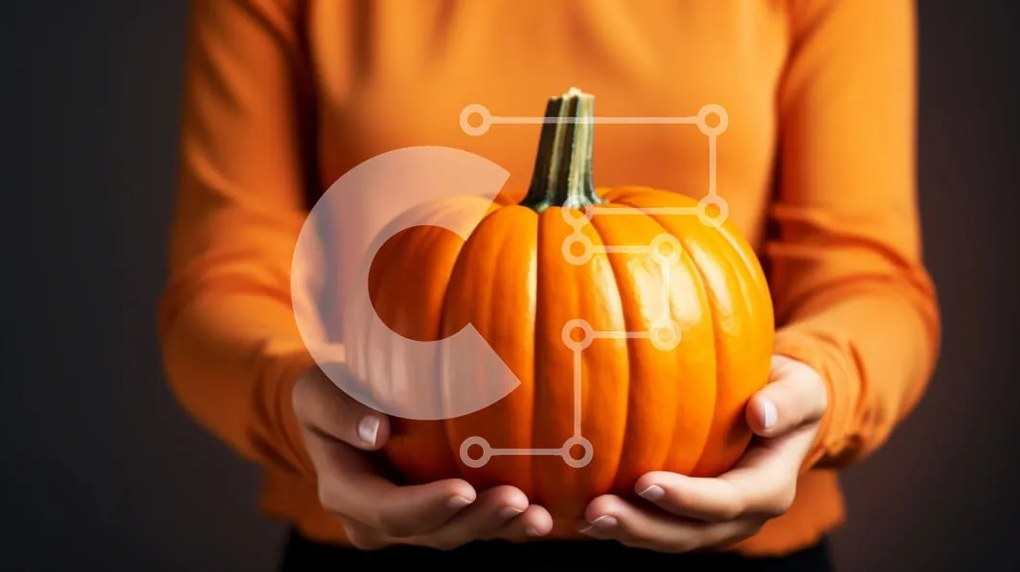 Intra Συλλεκτικό Ξύλινο Παζλ Plywood 4mm - Γυναίκα που κρατά μια μεγάλη πορτοκαλί κολοκύθα Σε Ξύλινο Κουτί - Διαστάσεις Puzzle: 10x10 cm – 25 κομμάτια