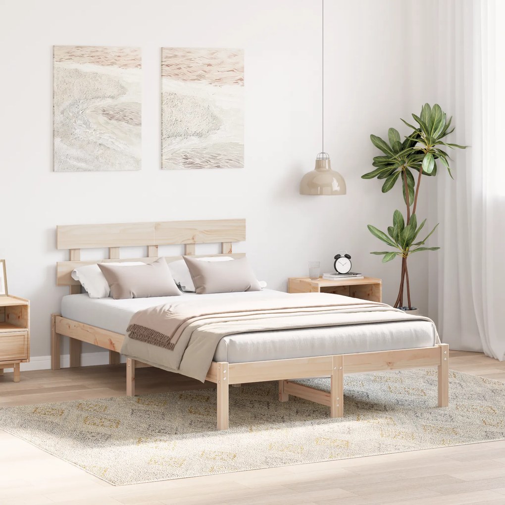 vidaXL Κρεβάτι με Κεφαλάρι 135x190 εκ. Μασίφ Ξύλο Πεύκου