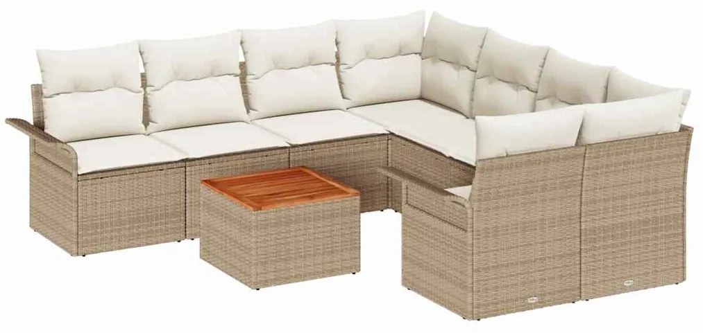 vidaXL Σετ Καναπέ Κήπου με μαξιλάρι 9 pcs Μπεζ συνθετικό ρατάν