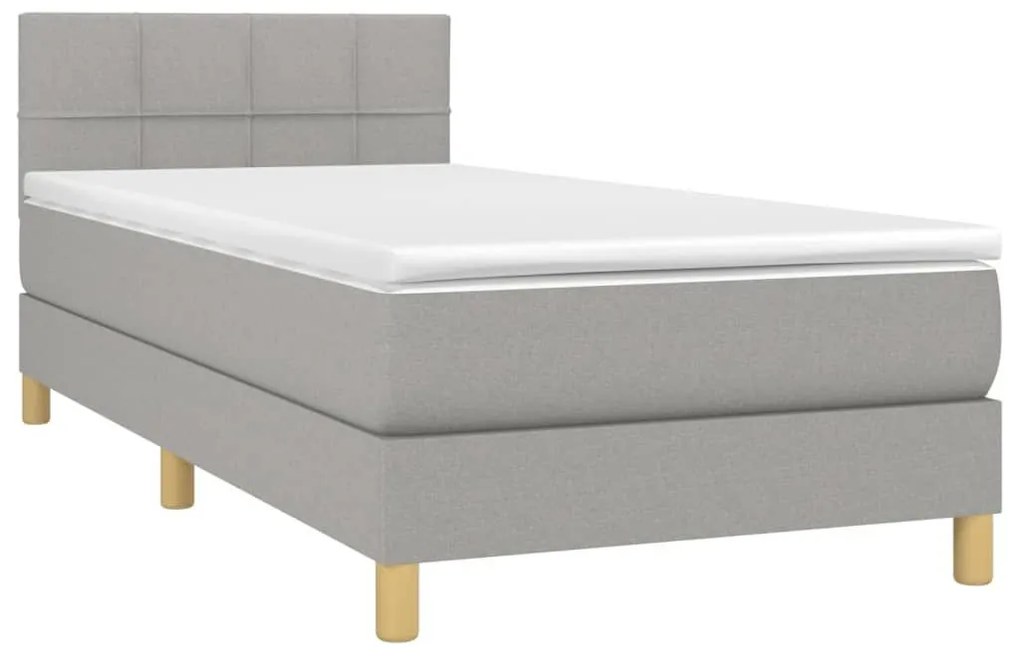 Κρεβάτι Boxspring με Στρώμα Ανοιχτό Γκρι 90x190 εκ. Υφασμάτινο - Γκρι