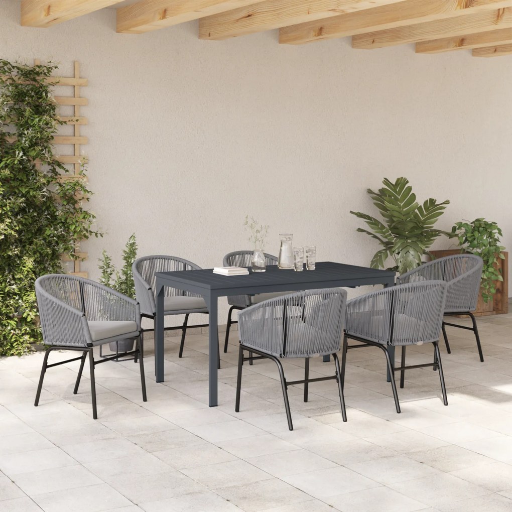 vidaXL Σετ τραπεζαρίας κήπου 7 pcs Γκρι Μεγάλο Μέταλλο & Ρατάν