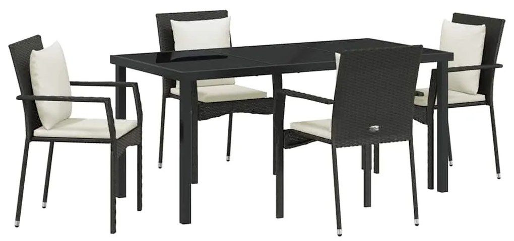 vidaXL Σέτ φαγητού για κήπο με μαξιλάρι 5 pcs Μαύρο Πολυ ράταν