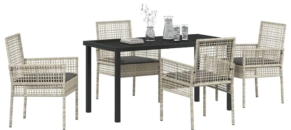 vidaXL Σέτ φαγητού για κήπο με μαξιλάρι 5 pcs Ανοιχτό γκρι Πολυ ράταν