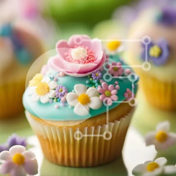 Intra Συλλεκτικό Ξύλινο Παζλ Plywood  4mm - Λαχταριστό Cupcake με Blue Frosting και Πολύχρωμα Πασπαλίσματα Σε Ξύλινο Κουτί - Διαστάσεις: 10x10 cm – 25 κομμάτια