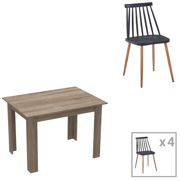 Τραπεζαρία Manka-Aurora I pakoworld σετ 5τεμ σε sonoma truffle-μαύρη απόχρωση 110x80x77εκ