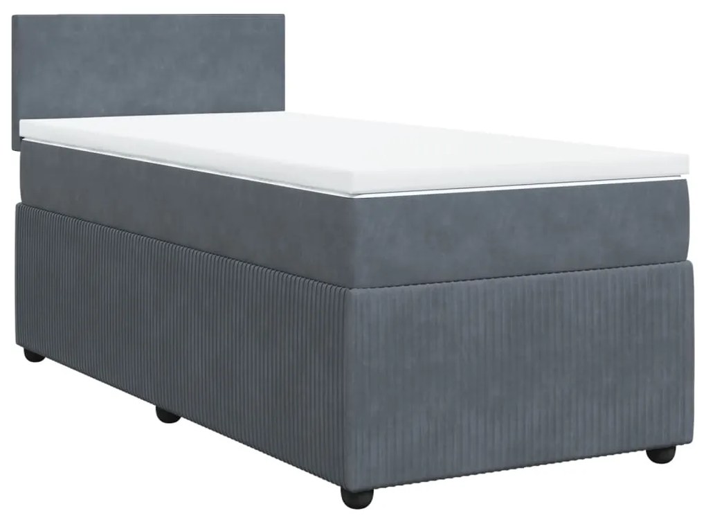 vidaXL Κρεβάτι Boxspring με Στρώμα Σκούρο Γκρι 100x200 εκ. Βελούδινο