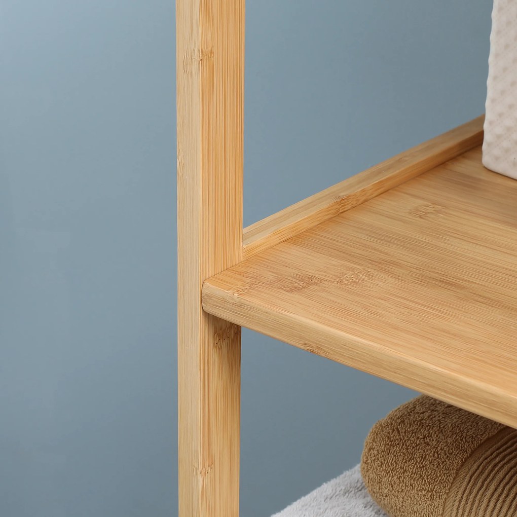 kleankin Ντουλάπι μπάνιου, 3 ράφια, 2 συρτάρια, Μπαμπού, 30 cm x 30 cm x 140 cm, Φυσικό