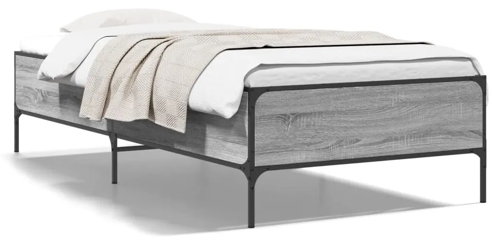 vidaXL Πλαίσιο Κρεβατιού Γκρι Sonoma 90x200 εκ. Επεξ. Ξύλο & Μέταλλο