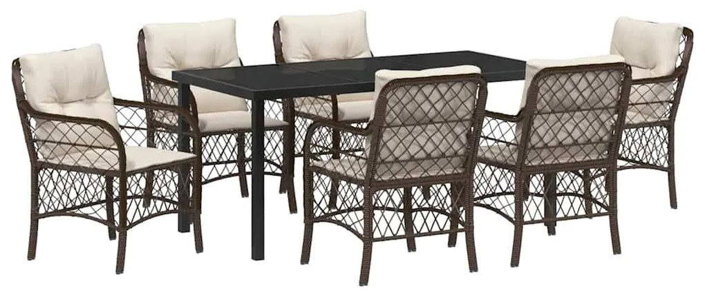 vidaXL Σέτ φαγητού για κήπο με μαξιλάρι 7 pcs Καφέ Πολυ ράταν