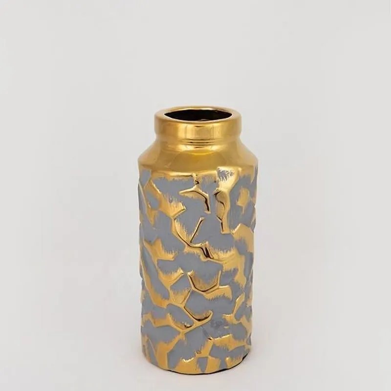 Βάζο Κεραμικό 752-20080 12.5x12.5x27.5cm Grey-Gold Estheti Home Κεραμικό