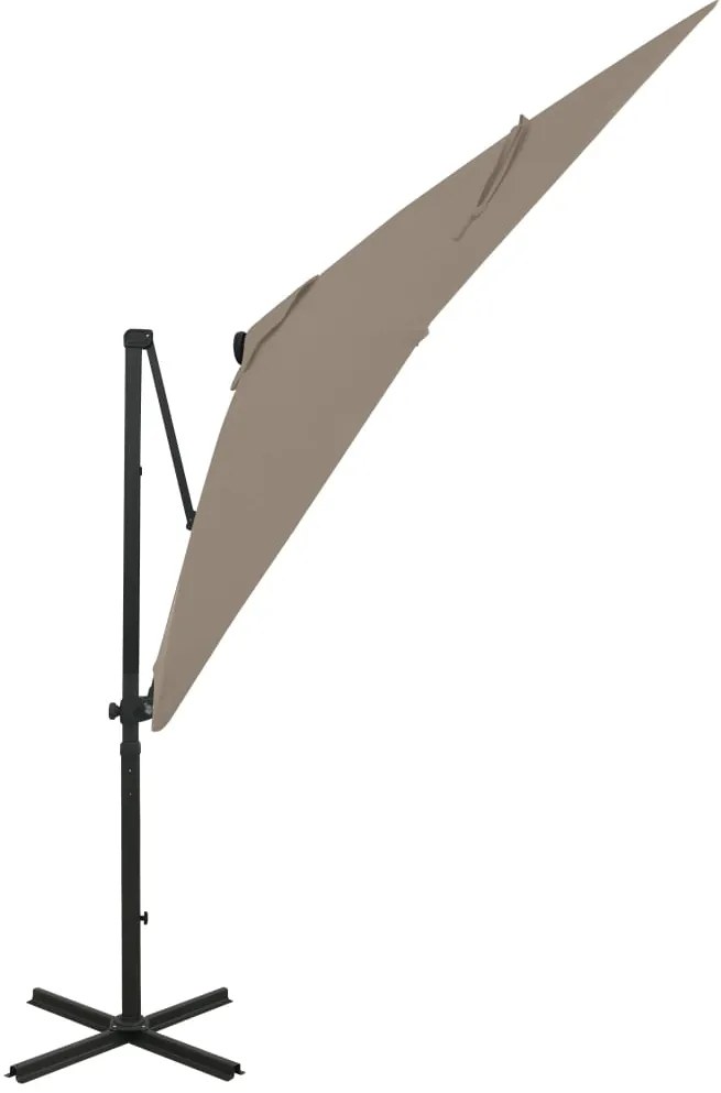 vidaXL Ομπρέλα Κρεμαστή Κήπου με Ιστό και LED Taupe 250 εκ.