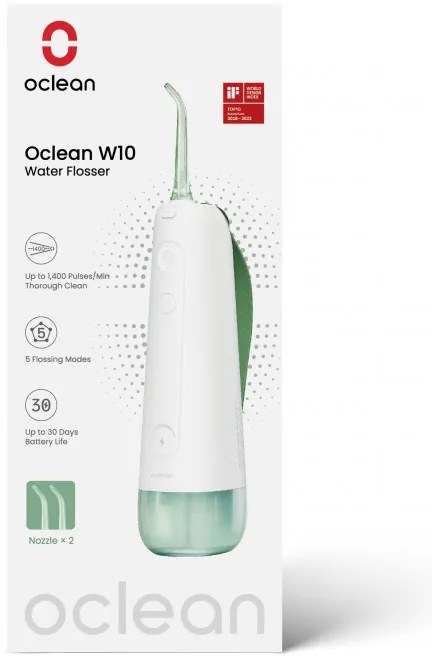 Οδοντιατρικό ντους Oclean W10, 5 λειτουργίες, 2 ακροφύσια, 200 ml, 1400 παλμοί ανά λεπτό, IPX7, USB-C, πράσινο