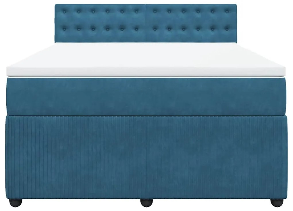 vidaXL Κρεβάτι Boxspring με Στρώμα Μπλε 140x190 εκ. Βελούδινο