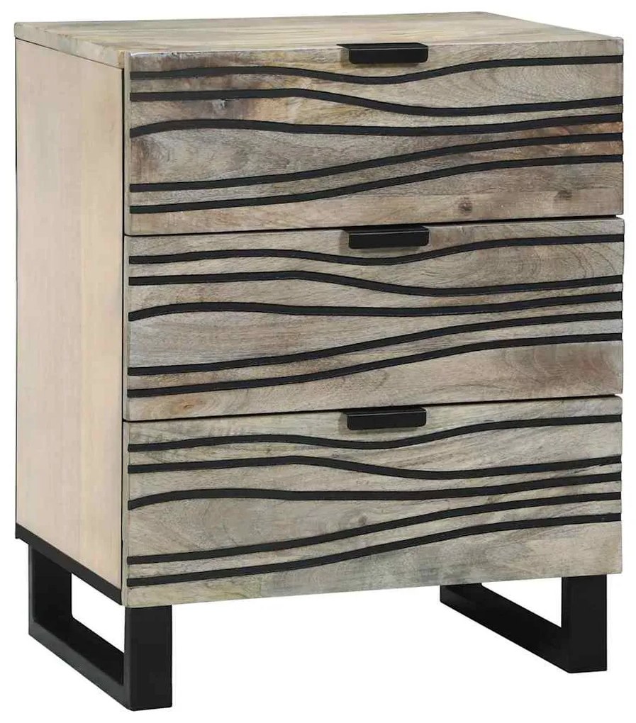 Κομοδίνο Λευκό και Μαύρο 50 x 33 x 62 εκ. Μασίφ ξύλο ακακίας