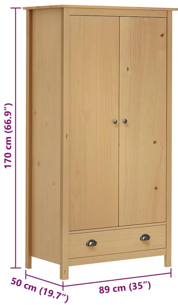 vidaXL Ντουλάπα Hill Δίφυλλη 89x50x170 εκ. Μασίφ Ξύλο Πεύκου
