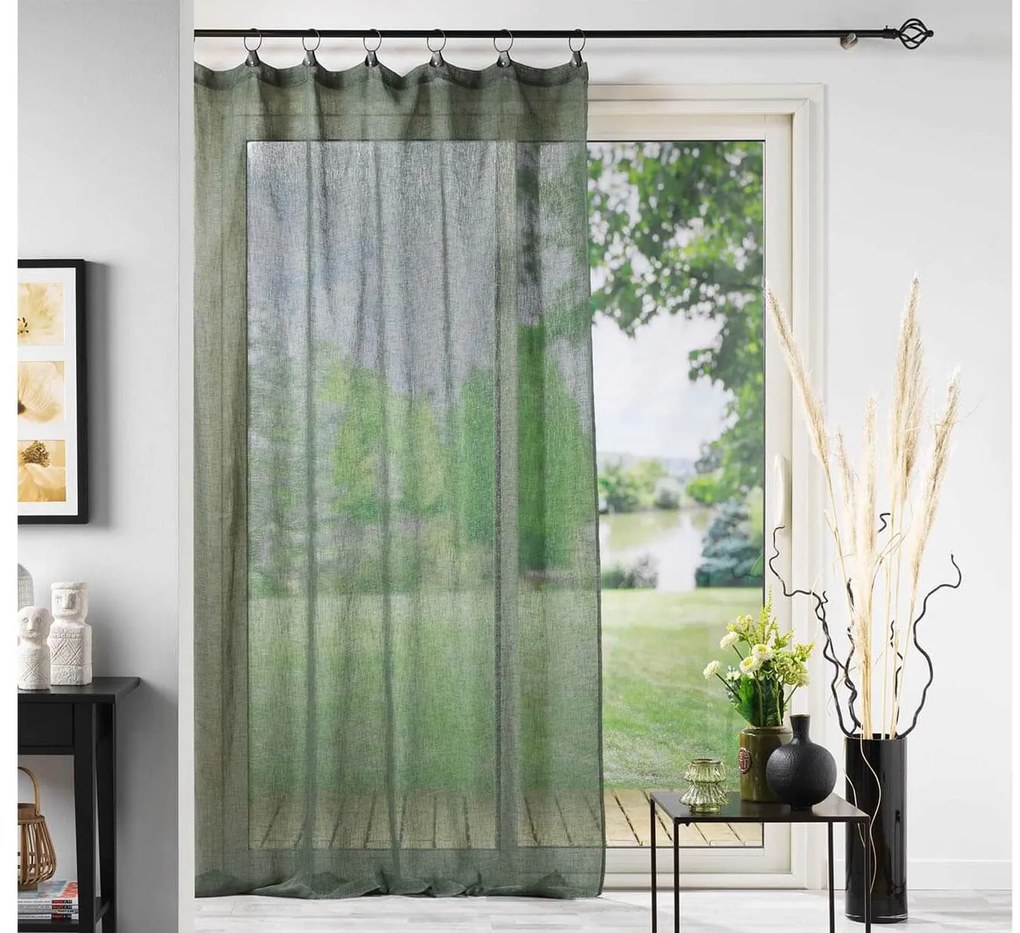 Κουρτίνα Χαμηλής Σκίασης Linka Douceur d'intérieur με κρίκους και διαστάσεις 140x240cm - Khaki