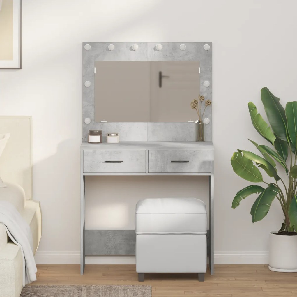 vidaXL Κομοδίνο με συρτάρι Γκρι σκυροδέματος 78.5 x 41 x 135 εκ
