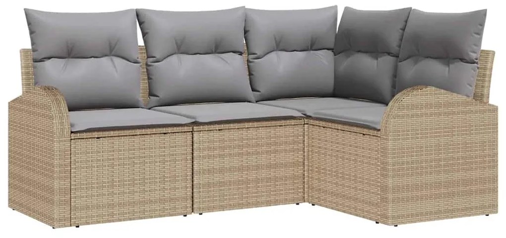 vidaXL Σετ Καναπέ Κήπου με μαξιλάρι 4 pcs Μπεζ Πολυ ράταν