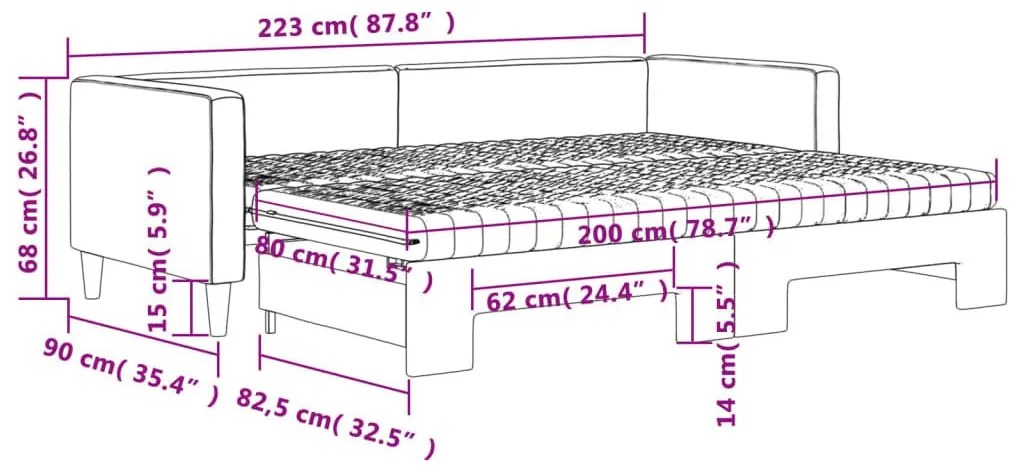 Καναπές Κρεβάτι Συρόμενος Μαύρο 80x200 εκ. Υφασμάτινος Στρώματα - Μαύρο