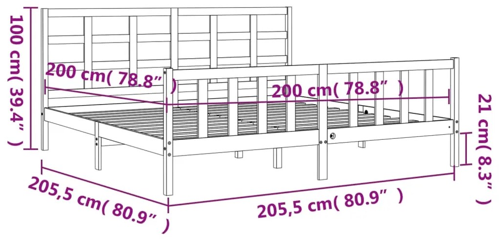 Πλαίσιο Κρεβατιού με Κεφαλάρι Γκρι 200x200 εκ. Μασίφ Ξύλο - Γκρι