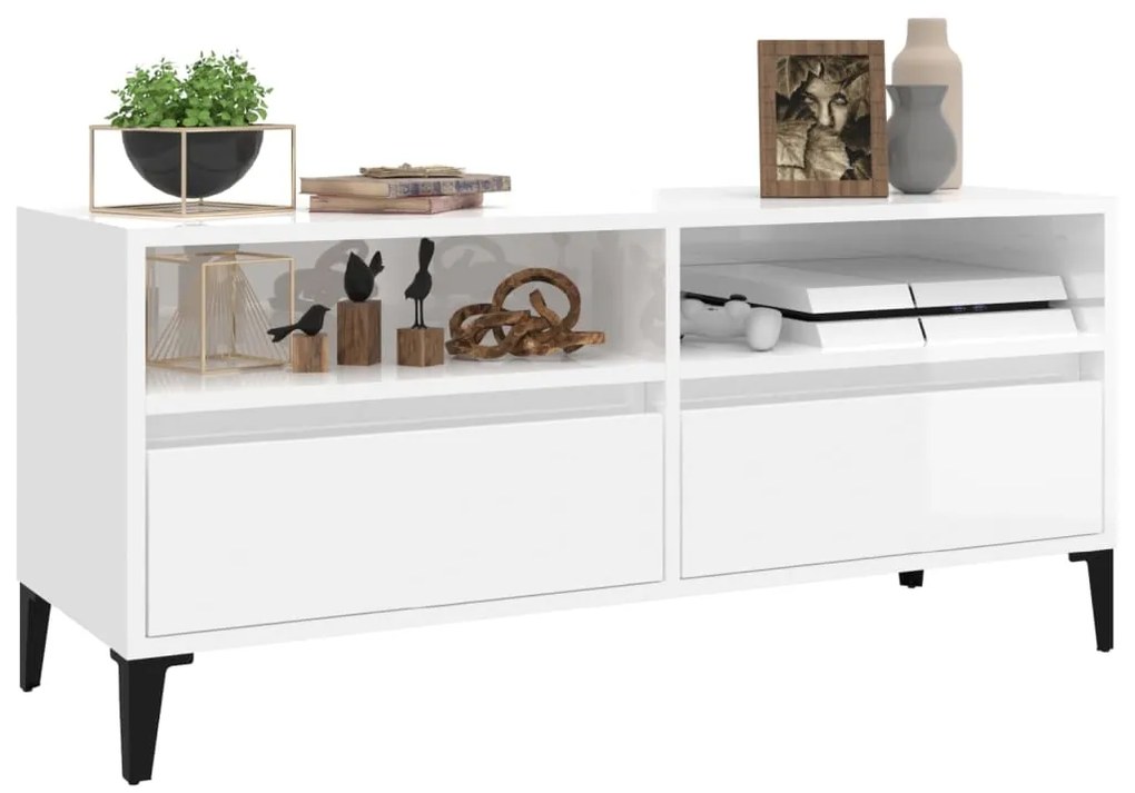 vidaXL Έπιπλο Τηλεόρασης Γυαλ. Λευκό 100x34,5x44,5 εκ. Επεξεργ. Ξύλο