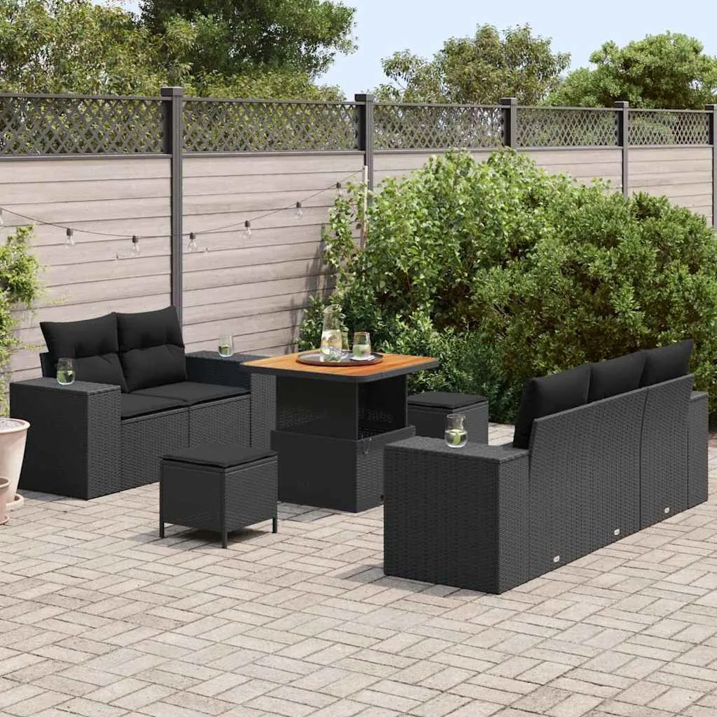 vidaXL Σετ Καναπέ Κήπου με μαξιλάρι 8 pcs Μαύρο 80 x 80 x 71 cm