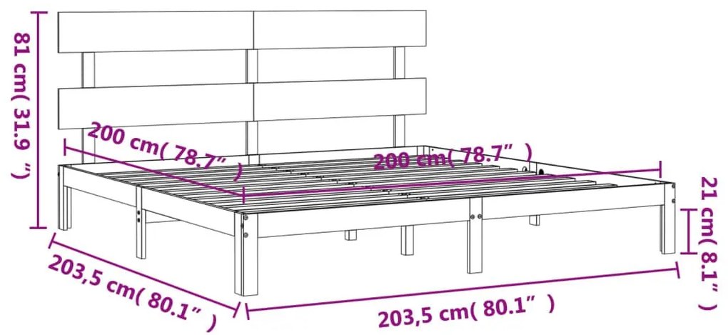 Πλαίσιο Κρεβατιού με Κεφαλάρι Μελί 200x200 εκ. από Μασίφ Ξύλο - Καφέ