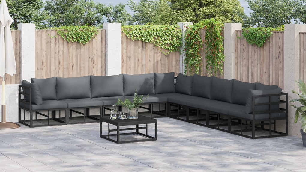 vidaXL Σετ Καναπέ Κήπου 10 pcs Μαύρο 70 x 70 x 32 εκ Αλουμίνιο