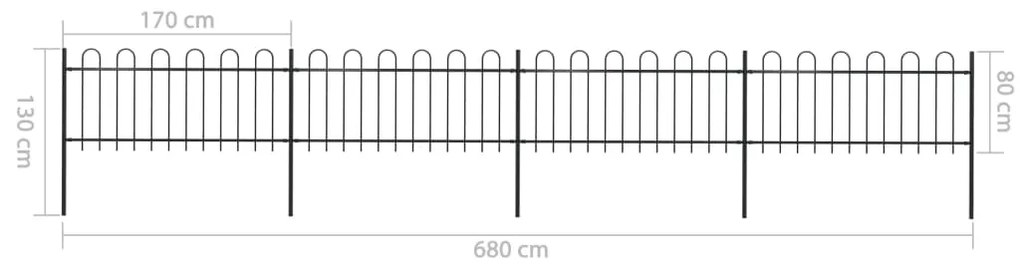 vidaXL Φράχτης Κήπου με Κορυφή από Ατσάλι 714,5x80 εκ. Μαύρος