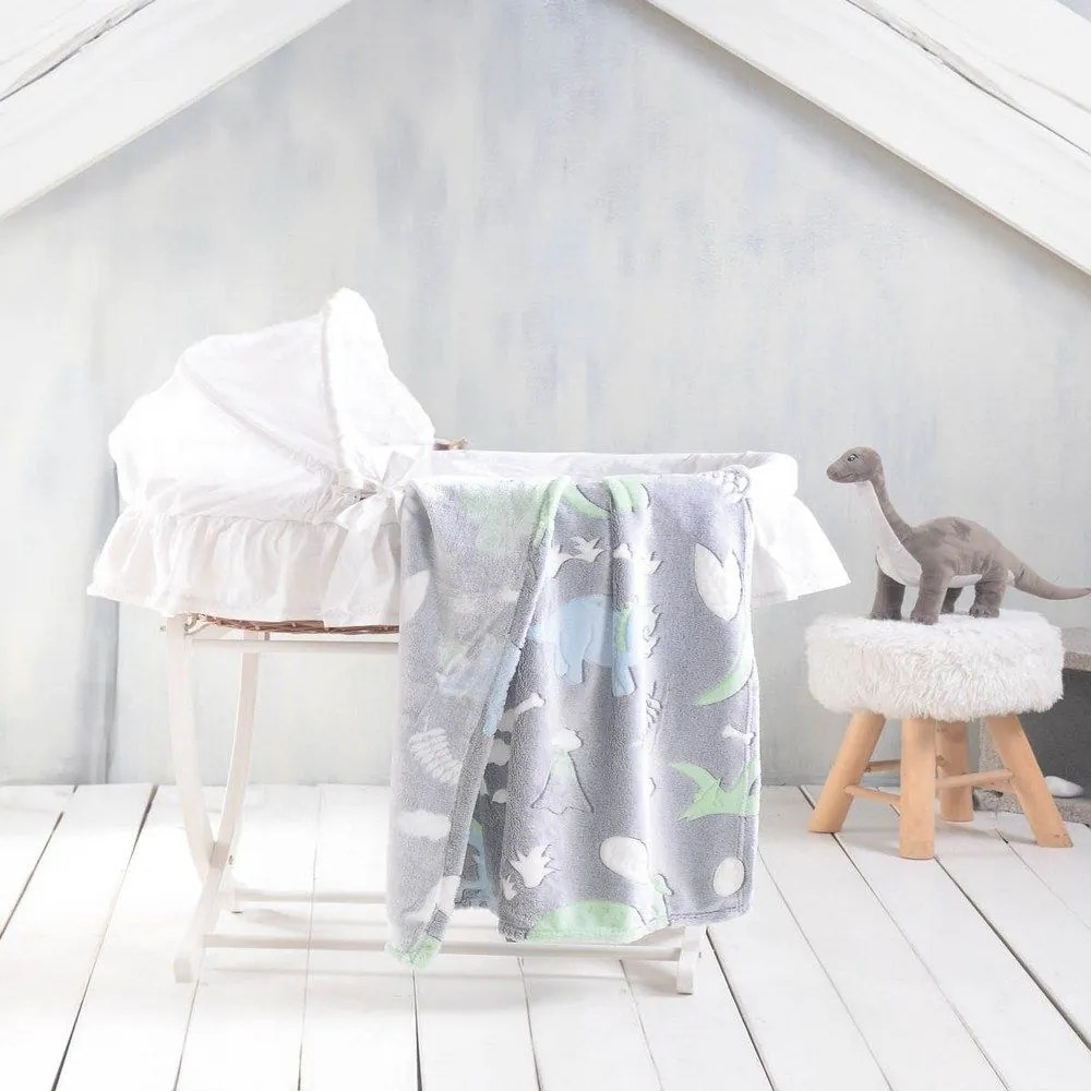 Κουβέρτα Βρεφική Flannel Fleece Dinoland Grey Ρυθμός Cradle 110x140cm Flannel