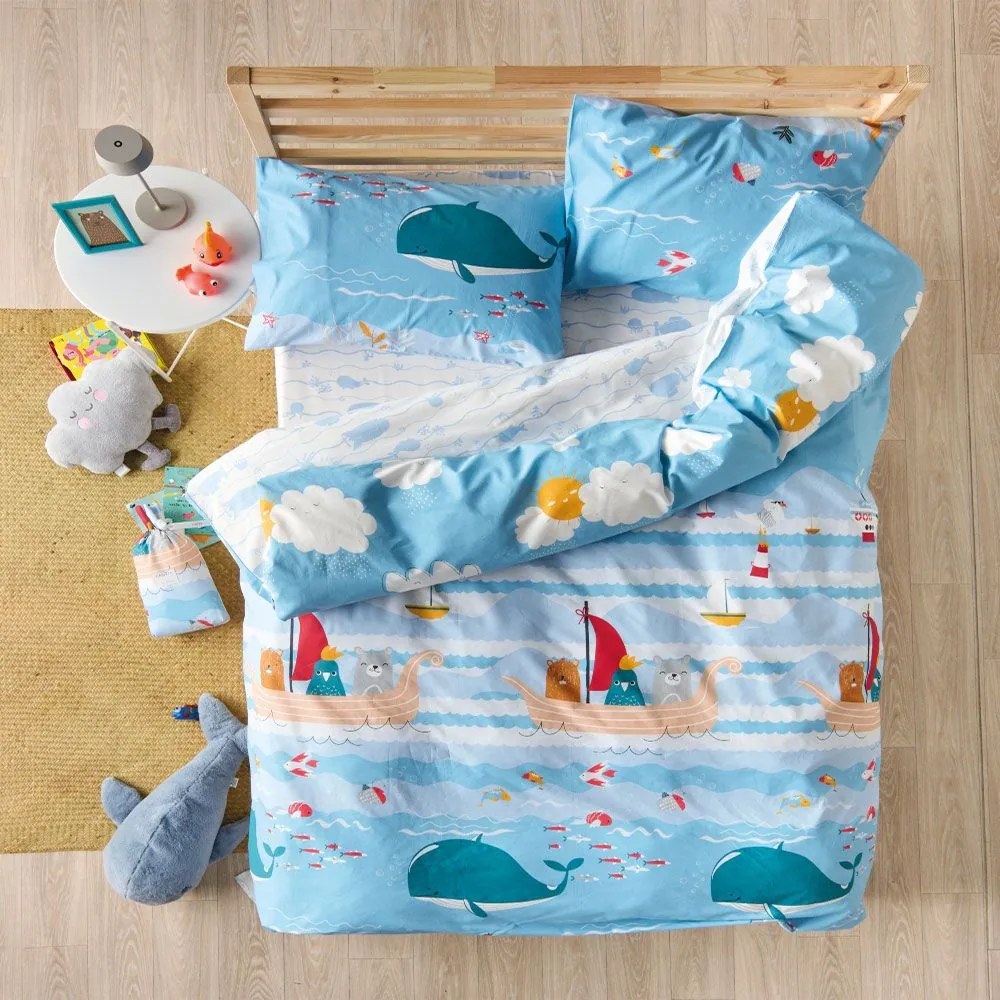 Σεντόνια Παιδικά Balena (Σετ 3τμχ) Blue Kentia Μονό 160x270cm 100% Βαμβάκι