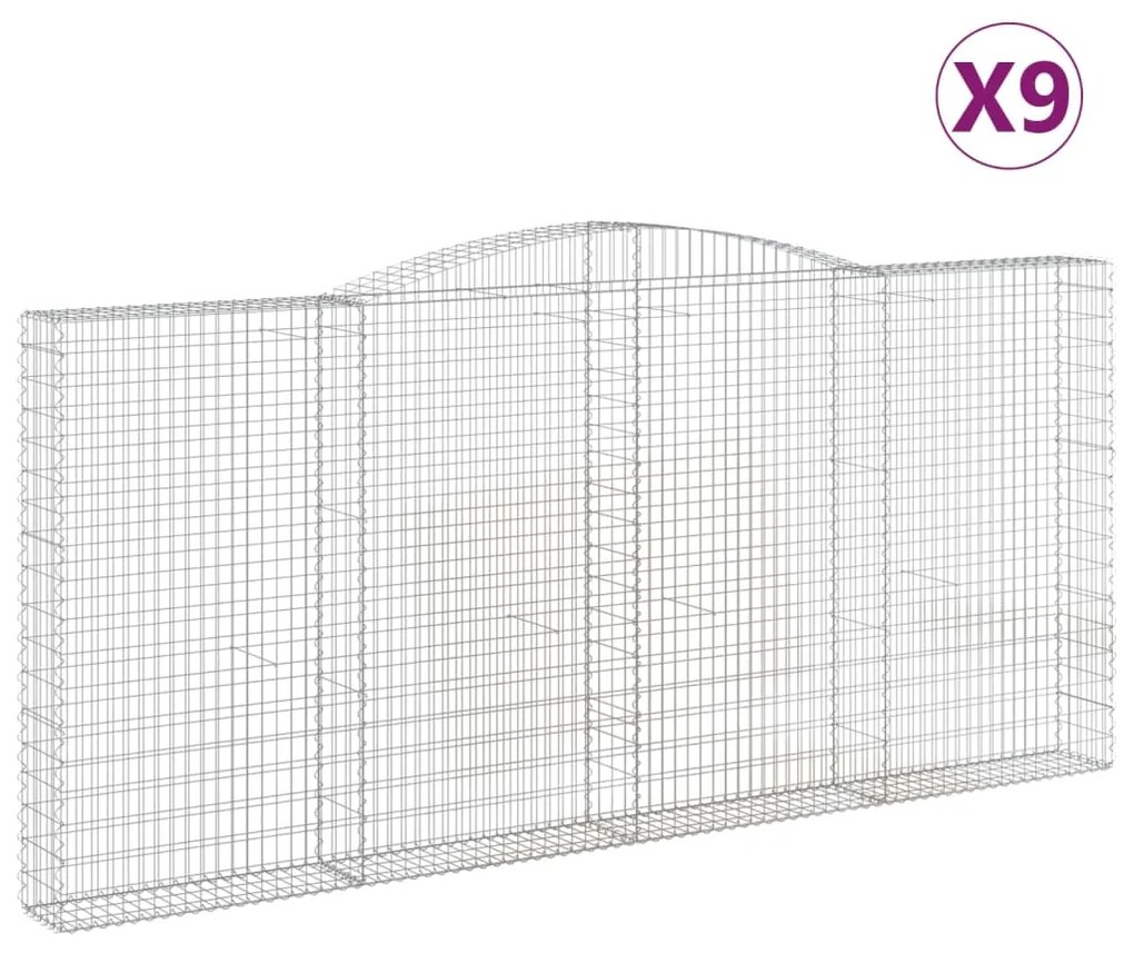 vidaXL Συρματοκιβώτια Τοξωτά 9 τεμ. 400x30x180/200 εκ. Γαλβαν. Ατσάλι