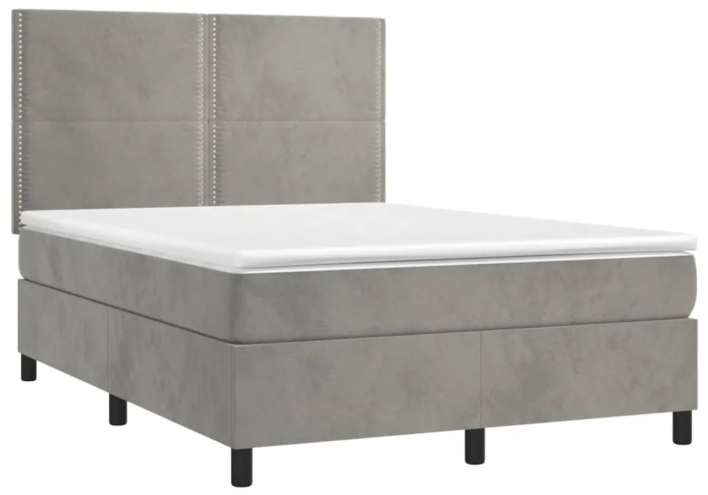 vidaXL Κρεβάτι Boxspring με Στρώμα &amp; LED Αν.Γκρι 140x200 εκ. Βελούδινο