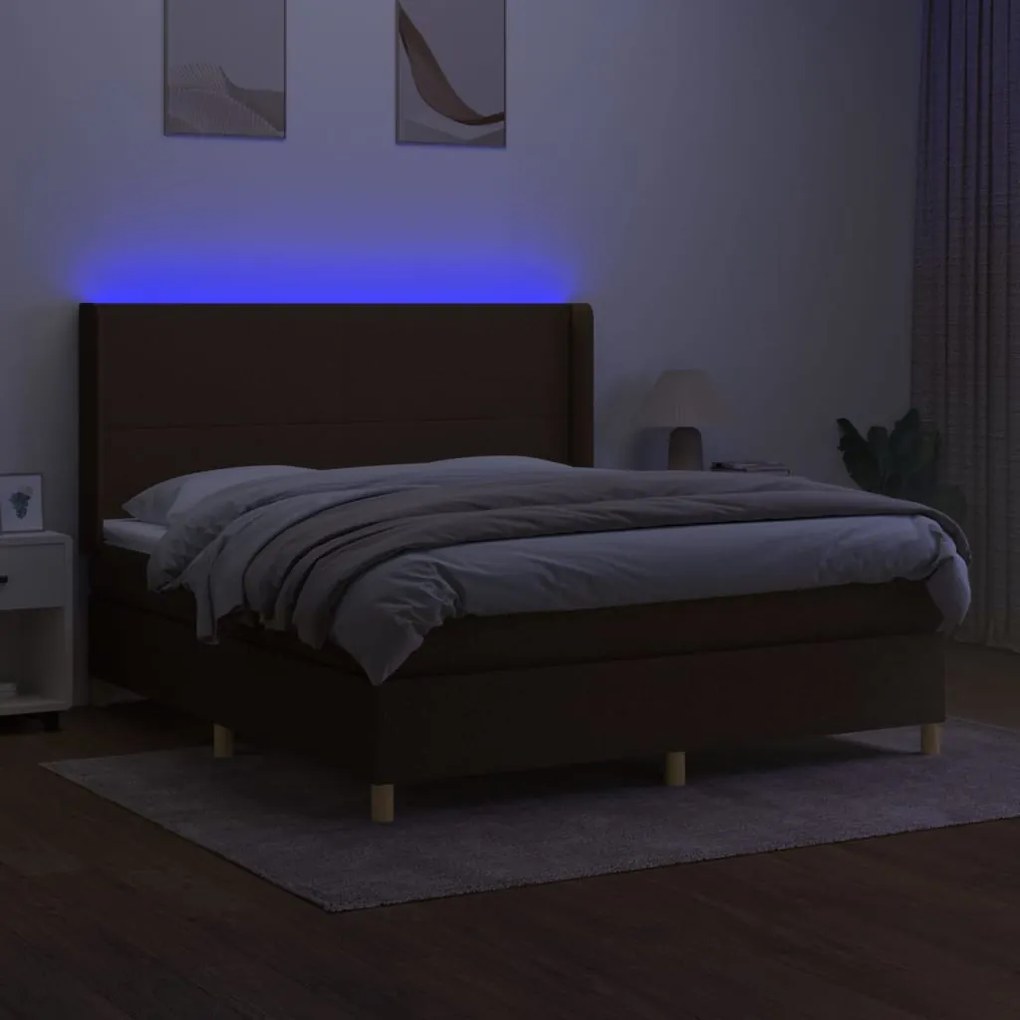 ΚΡΕΒΑΤΙ BOXSPRING ΜΕ ΣΤΡΩΜΑ &amp; LED ΣΚ.ΚΑΦΕ 160X200ΕΚ. ΥΦΑΣΜΑΤΙΝΟ 3138728