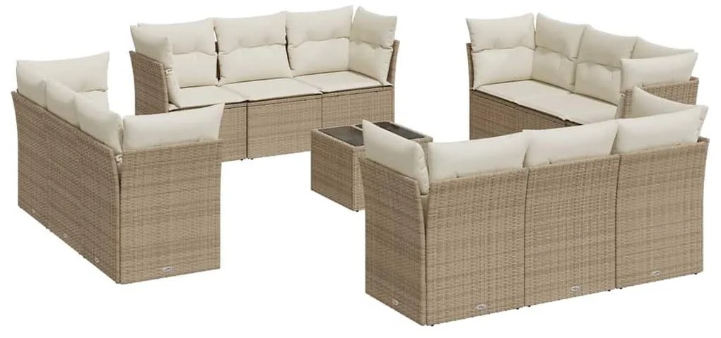 vidaXL Σετ Καναπέ Κήπου 13τεμ Μπεζ Συνθ. Ρατάν με Μαξιλάρια