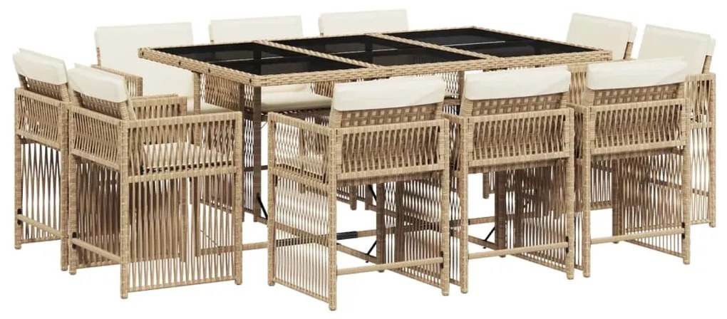 vidaXL Σετ Τραπεζαρίας Κήπου 11 τεμ. Μπεζ Συνθετικό Ρατάν με Μαξιλάρια