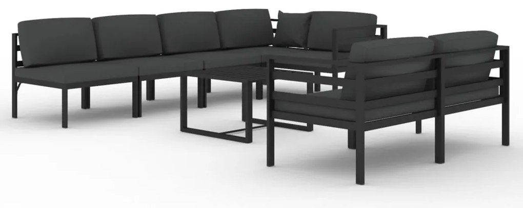 vidaXL Σαλόνι Κήπου 8 Τεμαχίων Ανθρακί Αλουμινίου με Μαξιλάρια