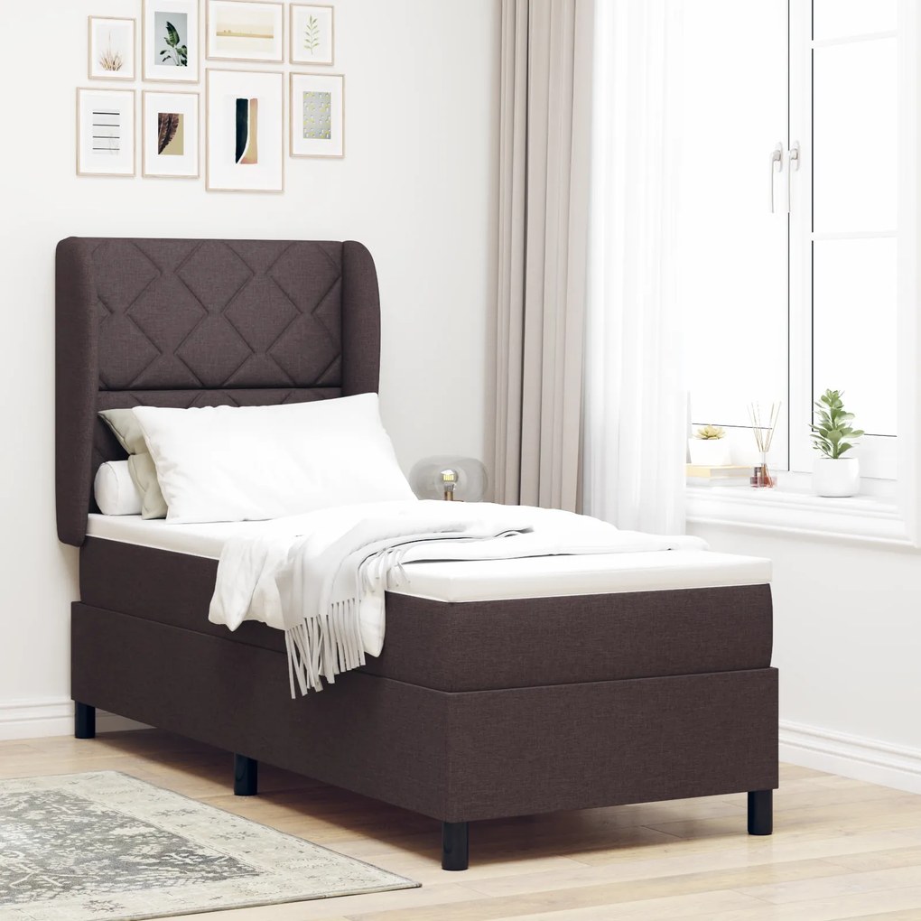 vidaXL Κρεβάτι Box Spring με Ματράς - Σκούρο Καφέ, 80x200 εκ., Ύφασμα