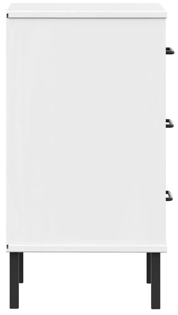 Κομοδίνο OSLO Λευκό από Μασίφ Ξύλο Πεύκου με Μεταλλικά Πόδια - Λευκό