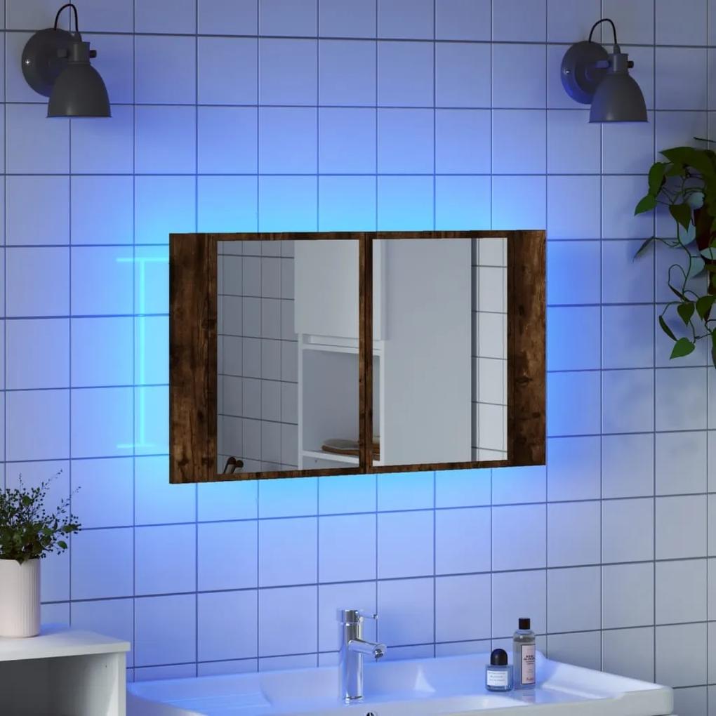 vidaXL Ντουλάπι Μπάνιου με Καθρέφτη/Φώτα LED Δρυς 80x12x45εκ Ακρυλικό