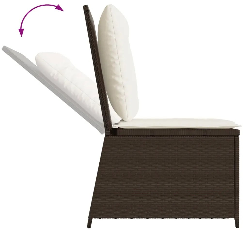 vidaXL Καναπές Κήπου Ανακλινόμενος Καφέ Συνθ. Ρατάν με Μαξιλάρια