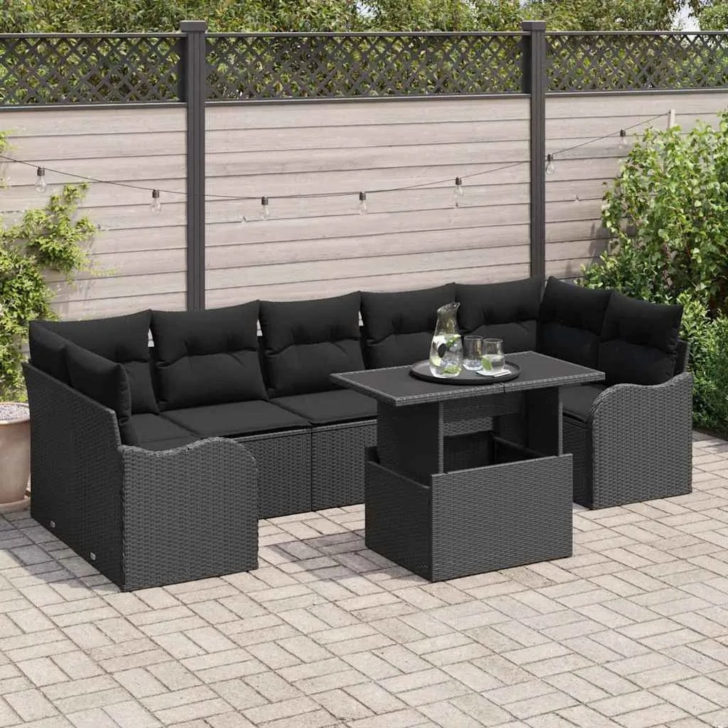 vidaXL Σετ Καναπέ Κήπου 8 pcs Μαύρο 100 x 55 x 73 εκ Πολυ ράταν