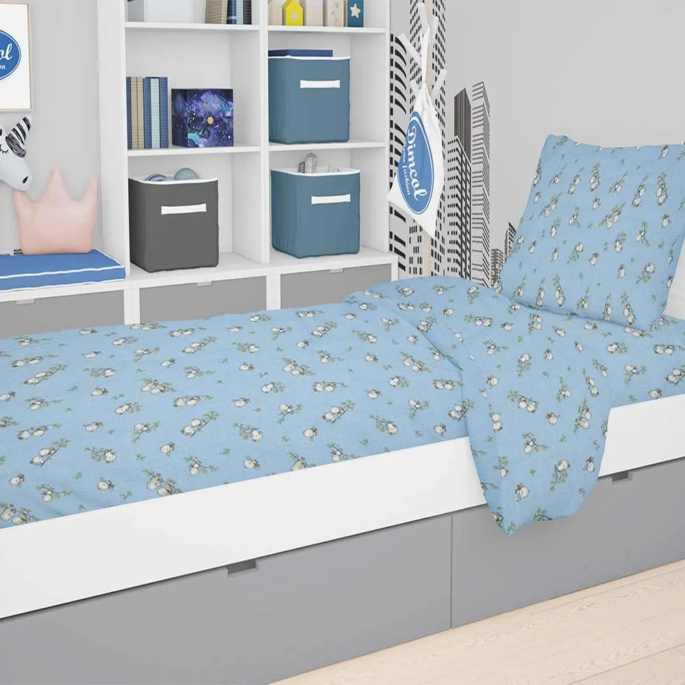 Παπλωματοθήκη Παιδική Εμπριμέ Birds 14 Sky Blue DimCol Μονό 160x240cm 100% Cotton Flannel